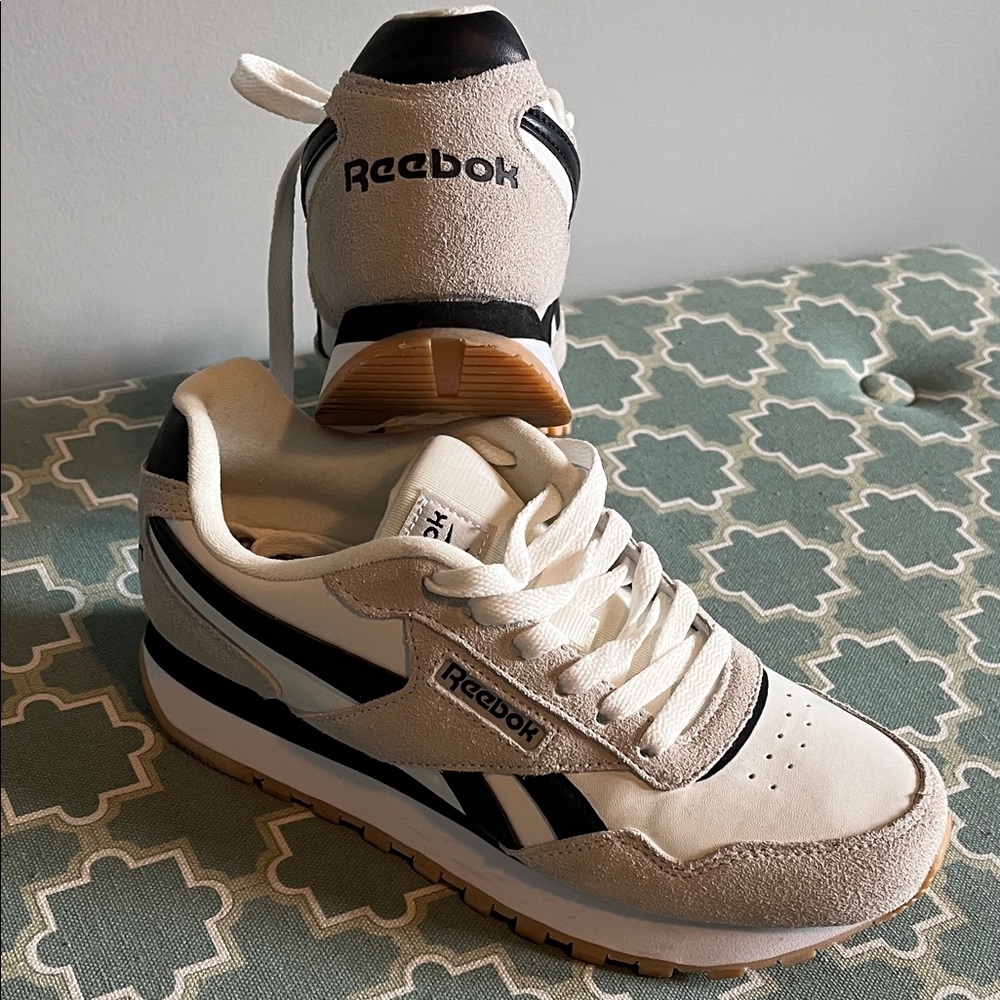 Reebok Cream and Black Athletic Shoes
